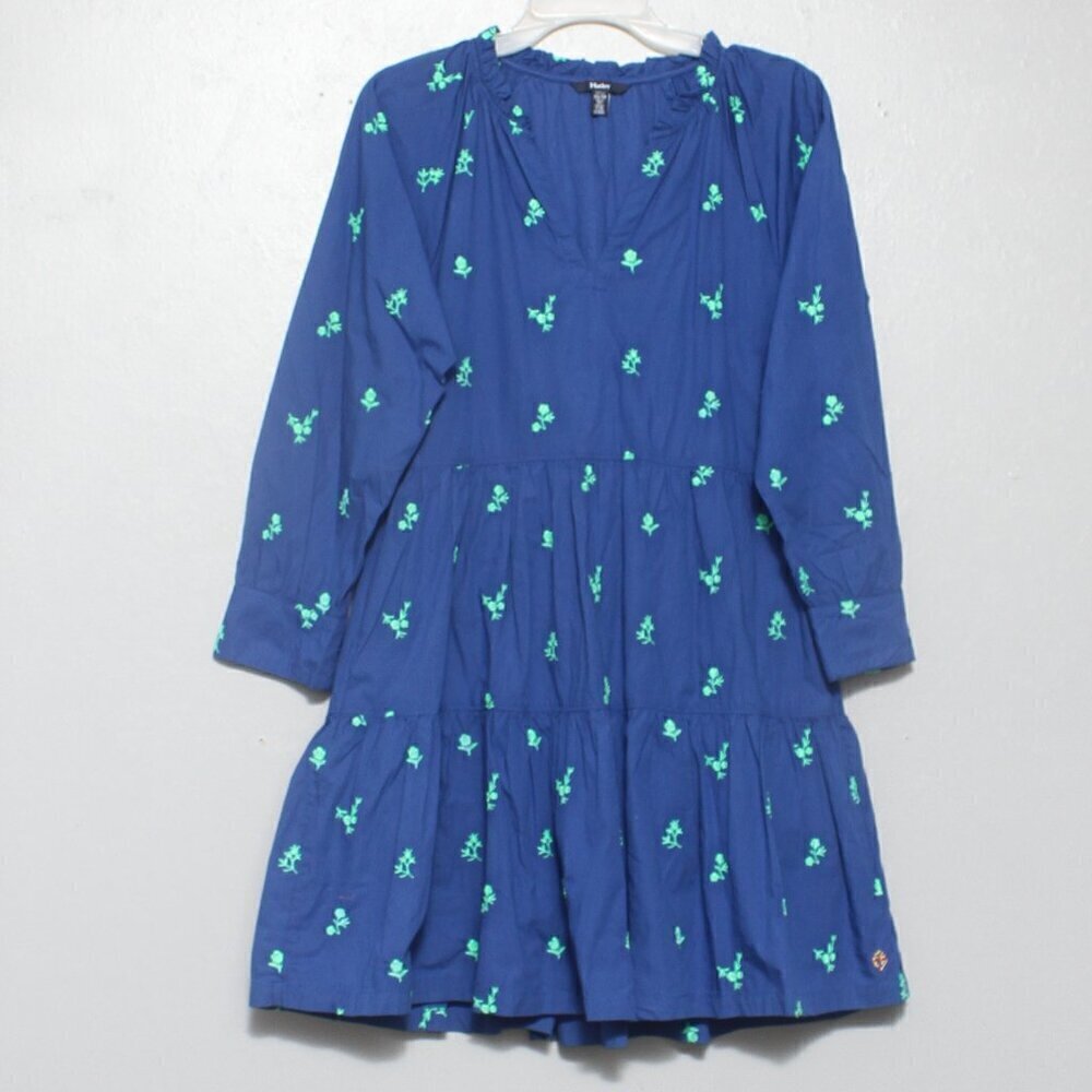 Hatley Maddy Popover Dress Embroidered Flowers long sleeve tiered blue green